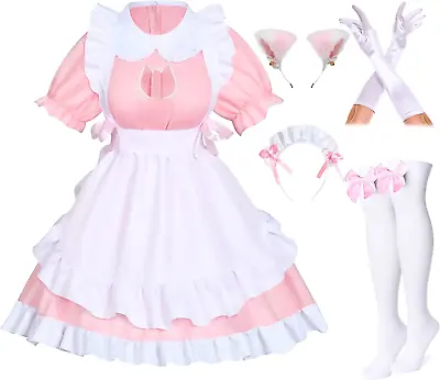 Anime French Cat Maid Apron Fancy Dress Cosplay Costume Headwear Gloves Socks Se • $47.99