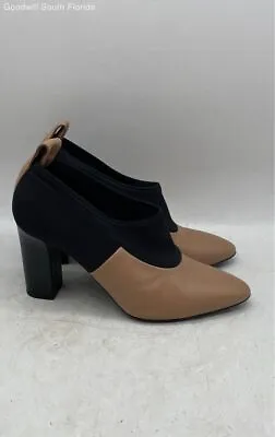 Via Spiga Womens Beige Black Block Heel Ankle Booties Size 6.5M Made In Italy • $17.99