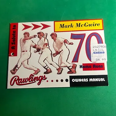 Rawlings Mark McGwire BIG MAC 70 Home Run Glove Owners Manual Tag • $3.97