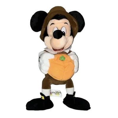 Disney World Parks Mickey Mouse Thanksgiving Pilgrim W/Pumpkin Plush 11” Tall • $19.99