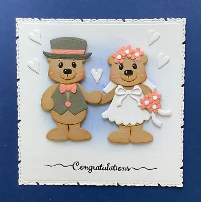 £1.99 • Buy Handmade Wedding  Card Topper Bride & Groom Teddies Hearts Flowers
