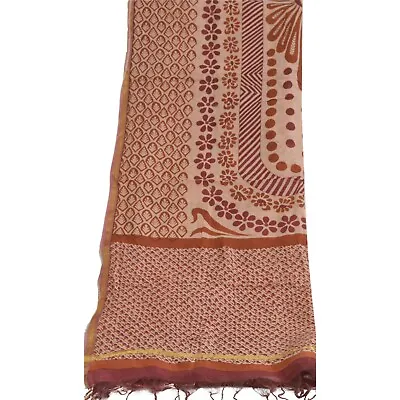 Sanskriti Vintage Long Brown Dupatta/Stole Cotton Silk Hijab Printed Scarves • $27.38