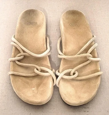 $28 • Buy Zara Tan Suede Sandals Womens Size EU 40 US 9 Slip On Boho Crisscross Straps 