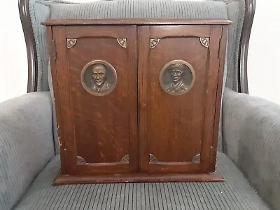 Vtg Mystery??? Cabinet W/3 Brass Military Medallions & 3 Round Cut Spaces Inside • $175