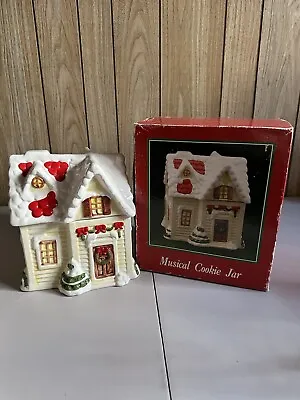 Ceramic Christmas House Musical Cookie Jar With Box Rare Bradlees Inc. • $39.99