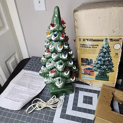 Vintage 17-1/4 GLIMMER TREE Lighted Ceramic Christmas! WORKS 🎄 • $99.99