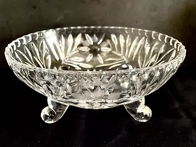 Vintage Art Deco Crystal Footed Oval Bowl • $29.95