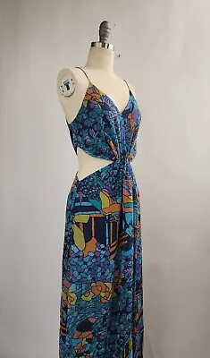 Zimmermann Peacock & Floral Print Silk Chiffon Cut Out Waist Maxi Dress Sz AU 0 • $149