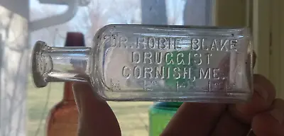 CORNISHMAINE DR.ROBIE BLAKE DRUGGIST 1870s SQUARE PHARMACY BOTTLE W/MEASUREMENT • $32