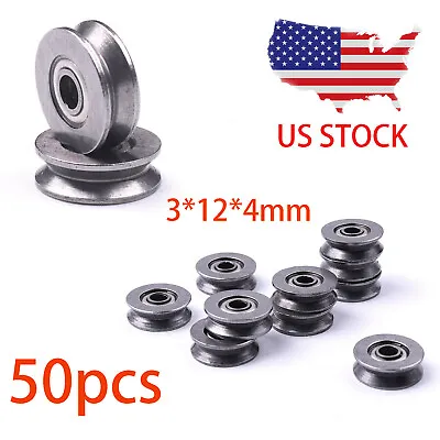 $12.32 • Buy LSTOPGO 50Pcs Metal V Groove Guide Pulley Rail Ball Bearings Wheel 3*12*4mm US  