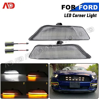 Clear LED White Amber Turn Signal Front Corner Lamp Pair For 15-17 Ford Mustang • $116.99