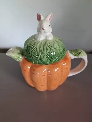 Ceramic Tea Pot With Bunny Rabbit & Carrots Asia Master Group Easter Spring • $10.50