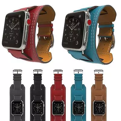 $21.88 • Buy Genuine Leather Cuff Strap For Apple Watch Series 8 7 6 5 4 49/45/44/41mm Band