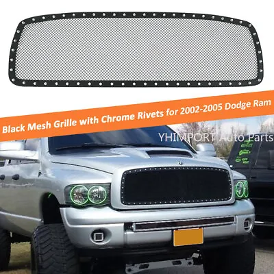 Fits 2002-2005 Dodge Ram Black Stainless Steel Rivets Mesh Grille Grill Insert  • $139.99