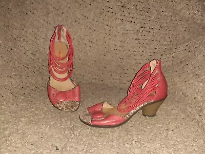 MIZ MOOZ-Camelot-Red Leather-Semi Distressed-Strappy-Zip Heel-Sz 37-Excellent • $38.24