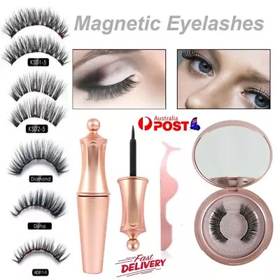$12.43 • Buy Magnetic Eyelashes False Eye Lashes Extension Liquid Eyeliner And Tweezer NEW DM