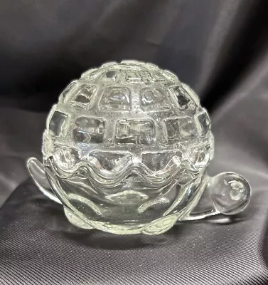 Vintage Anchor Hocking Glass Box Turtle & Lid Heavy Clear Art Trinket Candy Dish • $15