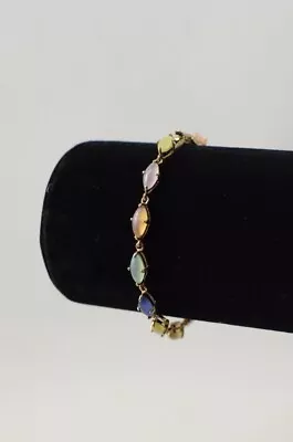 VTG Delicate MONET Signed Pastel Multicolored Moonstone Fold-over Clasp Bracelet • $24.99