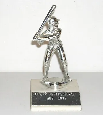 Vintage 1973 6  Baseball Trophy Metal With Marble Base Bomber Invitational • $10