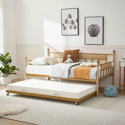 Metal Twin Daybed With Trundle Golden - 77 L X 40.6 W X 14.5 H • $242.94