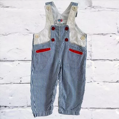 Vintage Popsicle Infant Blue White Red Striped Overalls Size 9 12 Months • $12.60