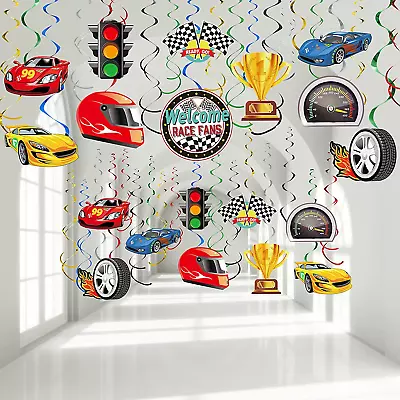 30 Pieces Race Car Party Hanging Swirls Decorations Checkered Flags Racing Bir • $14.10