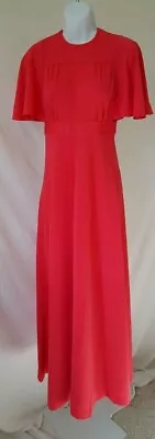 Vintage 70s Batwing Sleeve Maxi Dress 1970s Polyester Clothing Red Evening Wear • $34.95