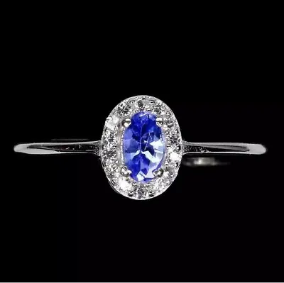 Natural Unheated Oval Tanzanite 5x3mm White Topaz 925 Sterling Silver Ring Size • £86.86