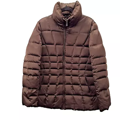 Down Filled Puffer Jacket Women's Large Brown Full Zip High Collar Marc New York • $27.99