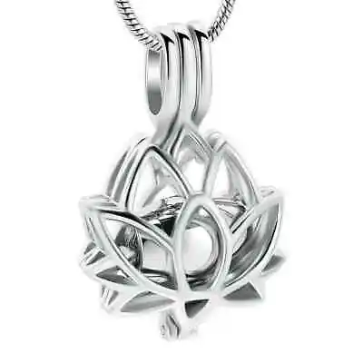 Silver Lotus Flower Jewellery Cremation Memorial Urn Pendant Ashes Necklace - UK • £14.95