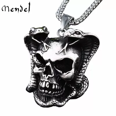 MENDEL Mens Stainless Steel Biker Snake Devil Punk Skull Pendant Necklace Men • $11.99