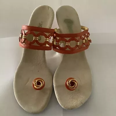 Onex Sandals Women’s Size 10 Slip On Orange And Gold Resort Party • $9.99