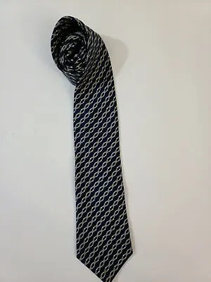 Hermes Silk Necktie Blue 7021 TA Chain Link Pattern Made In France 56.5  X 3.25  • $66.49
