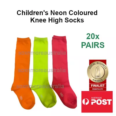 Children's Fluoro Neon Coloured Knee High  Disco 70s 80s Crazy Socks 20x PAIRS • £61.37