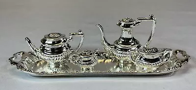 Miniature Silver Plated Tea Coffee Set 5 Piece Dolls House Made In England • $29.51