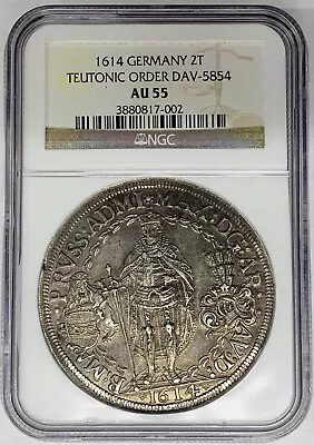 1614 Germany 2 Thaler Teutonic Order DAV-5854 NGC AU 55 • $2495