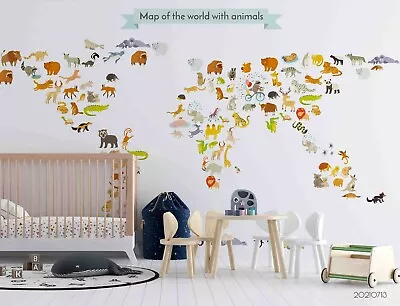 3D Cartoon World Map Wallpaper Wall Mural Removable Self-adhesive 178 • $226.67