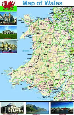 Wales Map Educational Poster Wall Chart - Cymru - A2 A3 A4 Laminated Available • £3.49
