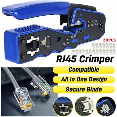 RJ45 Crimper Crimping Tool Cat5e 6 7 HD Pass Through Network Cable Connector AU • $17.95