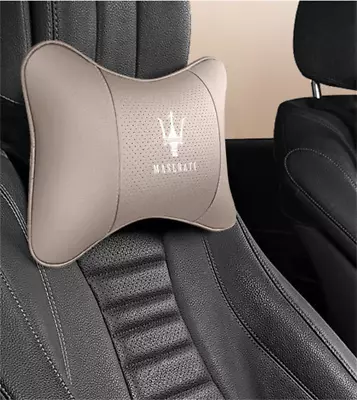 New Car Seat Headrest Neck Cushion Pillows For Maserati Beige Real Leather 2PCS • $33.88