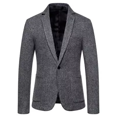 Spring Autumn Casual Men Blazer Faux Wool Blends Coat Slim Striped Jacket Coat • $51.49