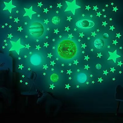 $14.27 • Buy Glow In The Dark Stars And Planets Solar System Wall Decals 110PCS Glowing Ce...