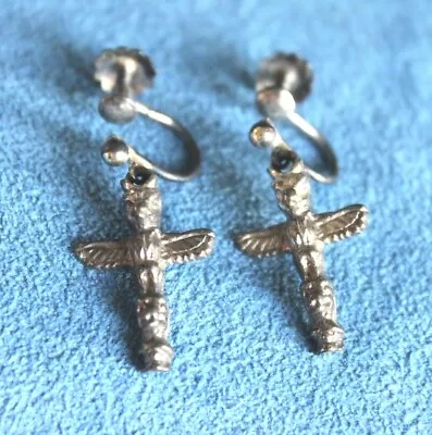 Old Vintage Northwest Coast TOTEM POLE Sterling Silver Fred Harvey Era Earrings • $42.50