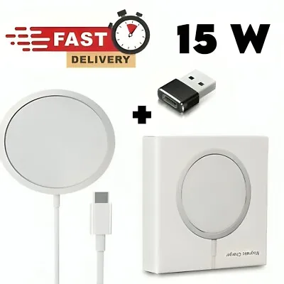 15W Fast Wireless Charger For Apple MagSafe IPhone 15 14 13 12 11 XR XS Pro Max • £5.27