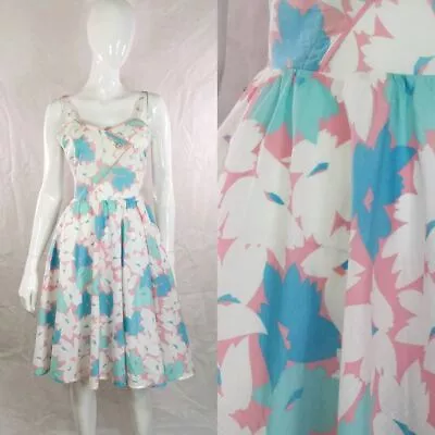 80s Vintage Pastel Ballerina Full Circle Dress - 1950s Inspired Swing Dress - S • £45