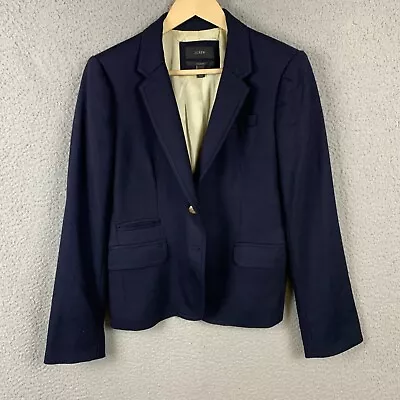 J Crew Blazer Schoolboy 10 Navy Blue Wool Stretch Preppy Brass Button Flaw • $34.97