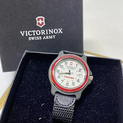 Swiss Army Victorinox Mens Military Field Red Bezel Watch RUNS Original Band • $120.90