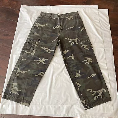 Vtg Y2K No Boundaries Baggy Wide Leg Cargo Pants 38 X 30 Army Camo Skater Grunge • $32.99