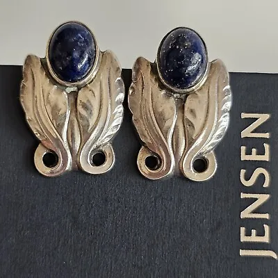 Georg Jensen Heritage #108 Blue Lapis Lazuli Clip On Silver Earrings Rare • $426.20