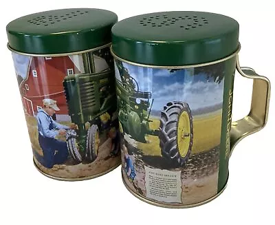 Vintage Collectible John Deere Green Tin Salt & Pepper Shakers/Farmer & Son • $2.99